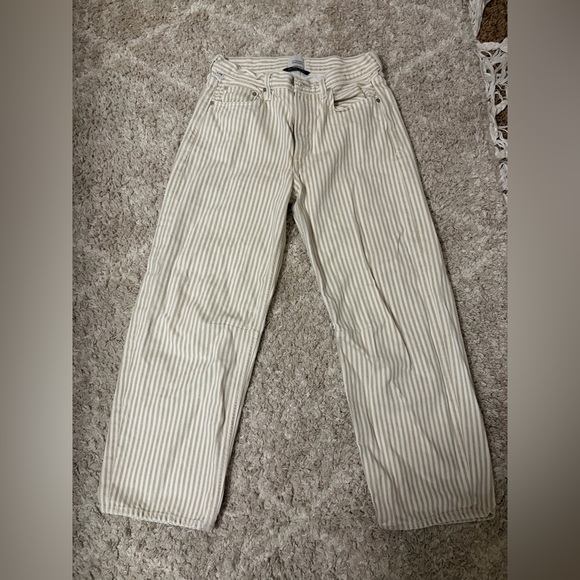 Citizens Of Humanity Denim - Citizens Of Humanity Cream and Beige Striped Barrel Jeans